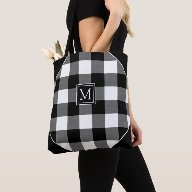 Rustik Chic Black Buffalo Check Play Monogram Tygkasse (Närbild)