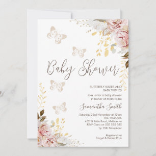 Rustik Chic Blommigt Butterfly Kisses Baby Shower Inbjudningar