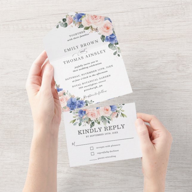 Rustik Chic  Blue Blommigt Greenery Bröllop (Tearaway)