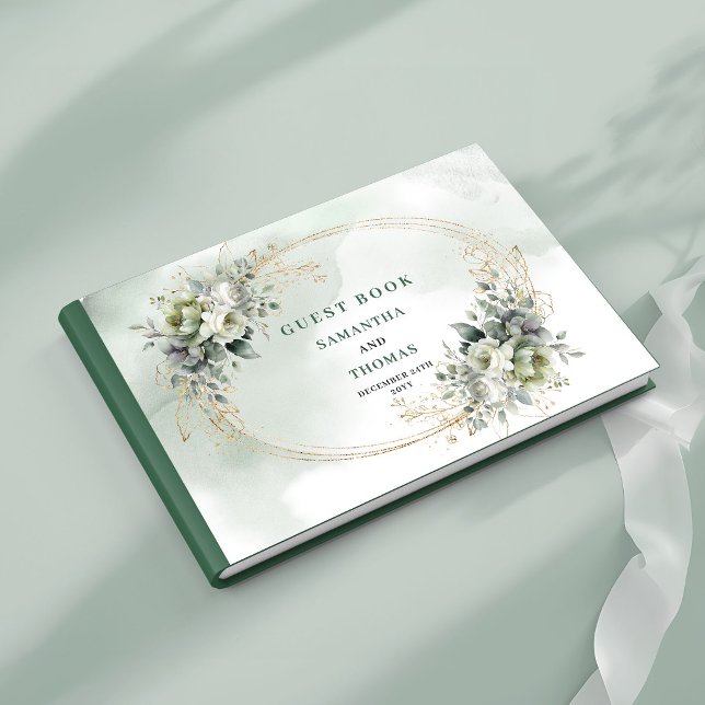Rustik Chic Botanisk Grön Guld Bröllopsgästbok Gästböcker (Rustic Chic Botanical Green Gold Wedding Guest Book)