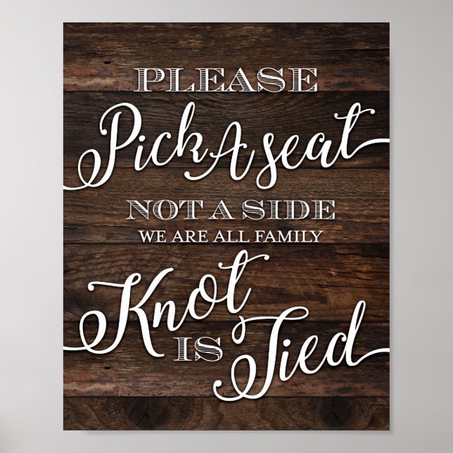 Rustik Chic Bröllop PLOCKA A SEAT Sign Print Poster (Framsidan)