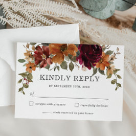 Rustik Chic Burgundy Burnt Orange Blommigt Bröllop OSA Kort