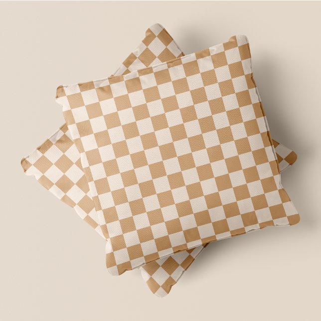 Rustik Chic Cream & Tan-Checkers Kudde (Rustic Chic Cream & Tan Checkers Throw Pillow)
