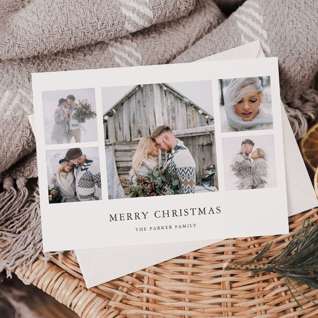 Rustik Chic | Enkel Minimal Jul Foto Grid Julkort (A simple and elegant Christmas card with plenty of space to show off your favorite photos)