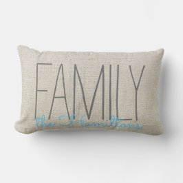 Rustik Chic-familjenamogram IN BEIGE OCH BLUE Lumbarkudde