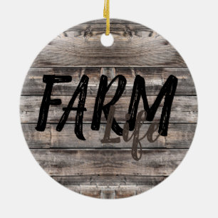 rustik chic FARM Life i skript Julgransprydnad Keramik