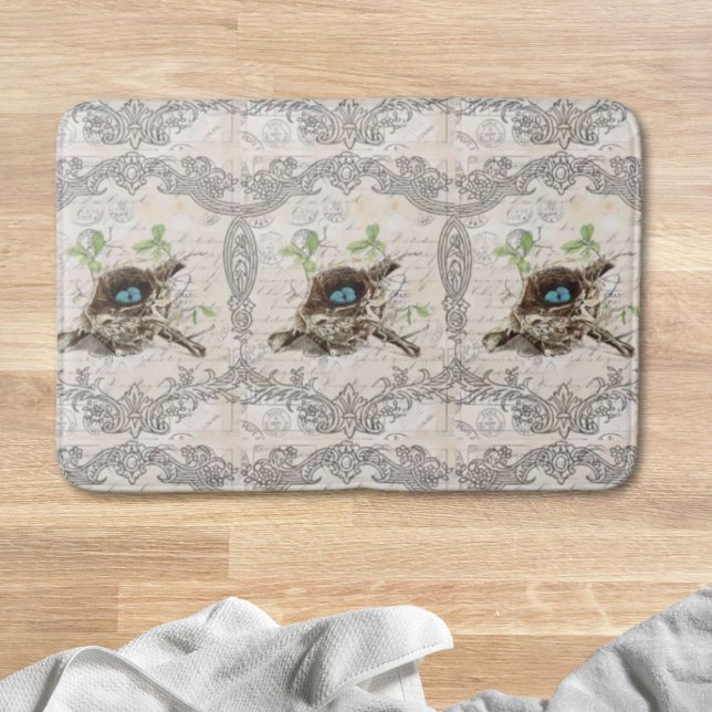 Rustik chic fransk land botaniskt fågelvilt i badrumsmatta (rustic chic french country botanical bird nest bath mat)