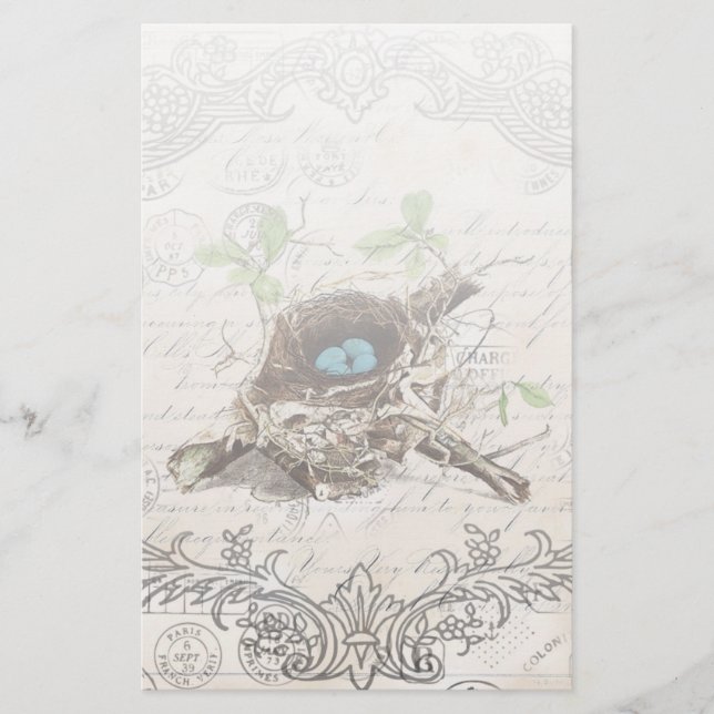 Rustik chic fransk land botaniskt fågelvilt i brevpapper (Framsida)