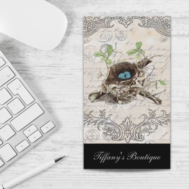 Rustik chic fransk land botaniskt fågelvilt i visitkort (rustic chic french country botanical bird nest business card)