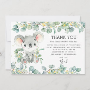 Rustik Chic Grey Cute Koala 1:a födelsedagspojken Tack Kort