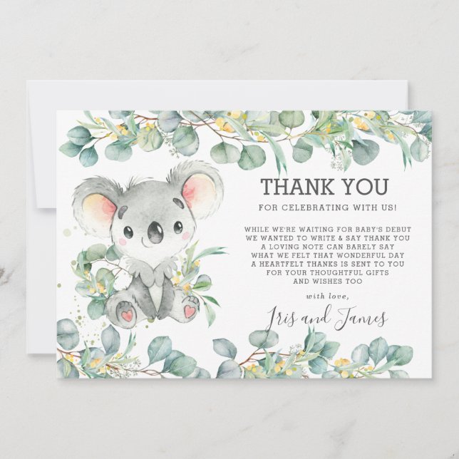 Rustik Chic Grey Cute Koala Baby Shower Boy Tack Kort (Framsida)