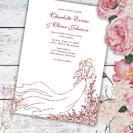 Rustik Chic Hand plockade par Burgundy Bröllop Inbjudningar