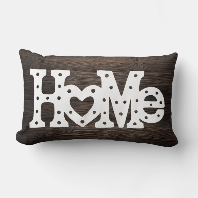 Rustik Chic "Home" Wood Effect Lumbarkudde (Framsida)