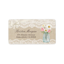 Rustik Chic Ivory Burlap Snöre Blommigt Mason Burk Adressetikett