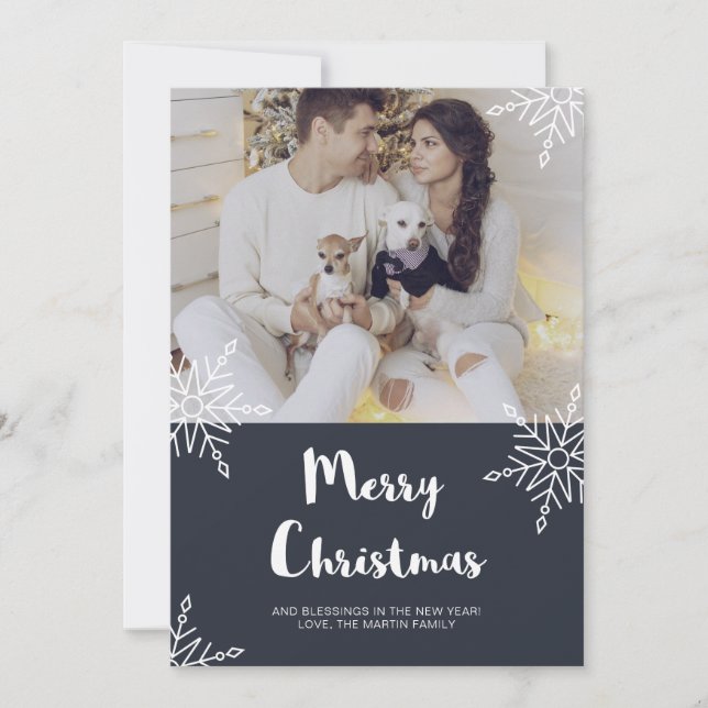 Rustik Chic Jul Snöflingor med Photo Julkort (Framsida)