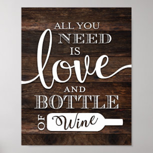 Rustik Chic KÄRLEK OCH FLASKA AV VIN Poster