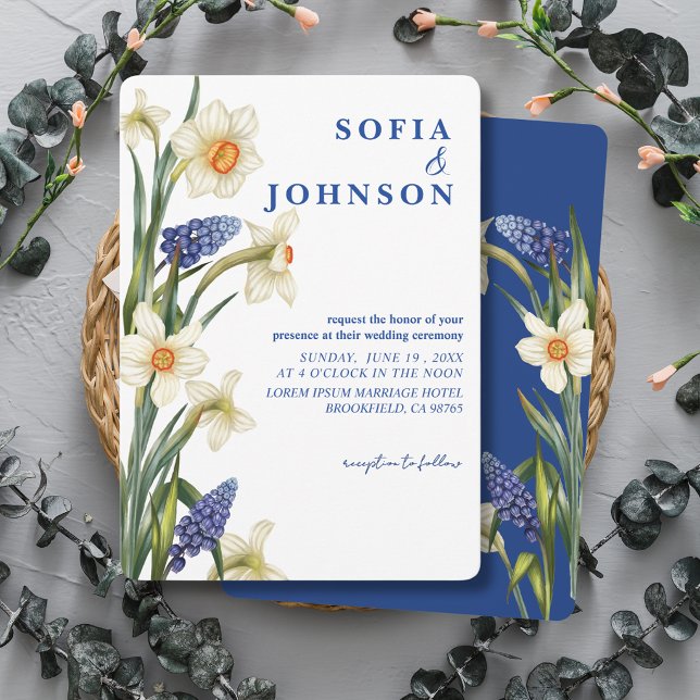 Rustik chic marinblå och vit blomsterbröllop inbjudningar (Skapare uppladdad)