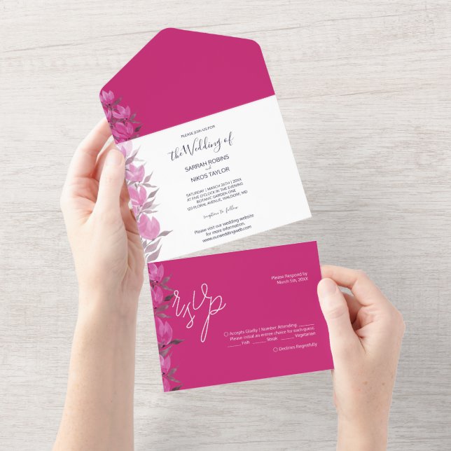 Rustik Chic Rosa Vattenfärg Blommor (Avrivbar del)