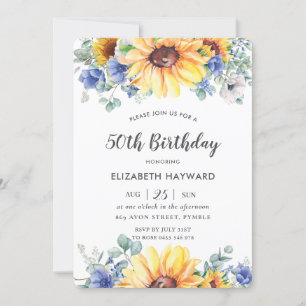Rustik Chic Solrosblå Blommigt Honlig födelsedag Inbjudningar