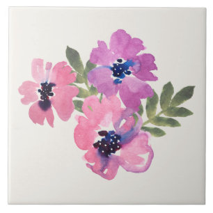 Rustik Chic Vattenfärg Blommig Rosa Kräm Kakelplatta