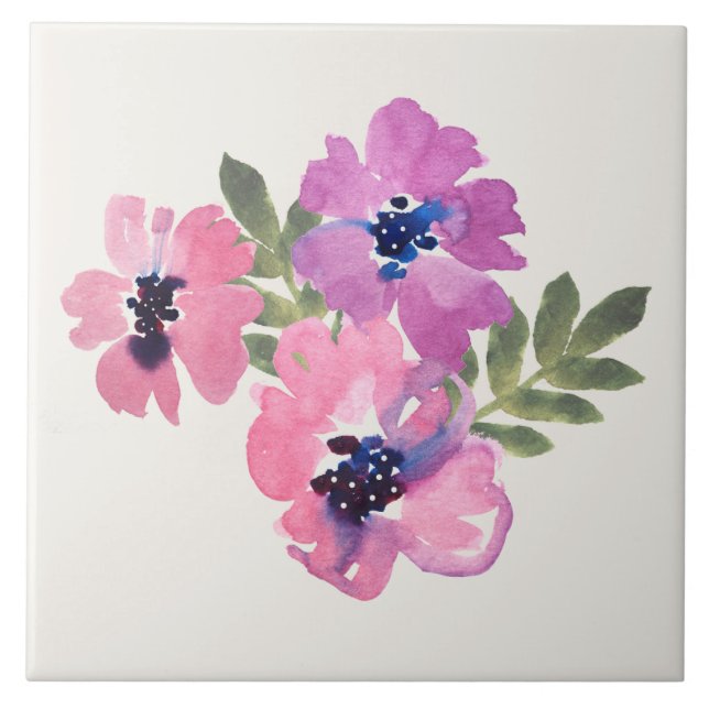 Rustik Chic Vattenfärg Blommig Rosa Kräm Kakelplatta (Framsidan)
