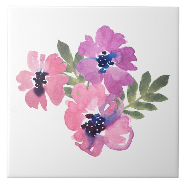 Rustik Chic Vattenfärg Blommig Rosa Vit Kakelplatta (Framsidan)