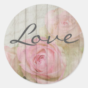 Rustik Chic Vintage Rosa ros Kärlek Stickers Runt Klistermärke