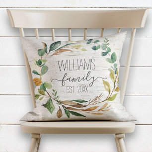 Rustik Chic WandeBirch Familj Monogram Namn Kudde