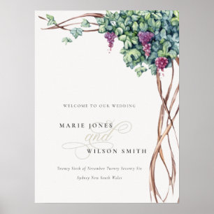 Rustik Chic Watercolor Grapevine Bröllop Welcome Poster