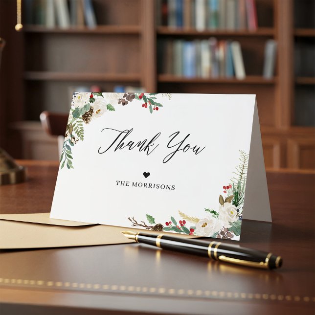 Rustik Chic Winter Blommigt Holly Berries Tack Kort (Skapare uppladdad)