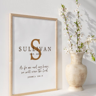 Rustik Christian Scripture Monogram Family Namn Poster