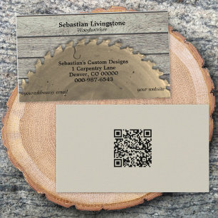 Rustik cirkulär saw Carpentry QR-kod Bakåt Visitkort