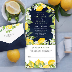 Rustik Citrus Citronfruktodling Marinblå Baby Show