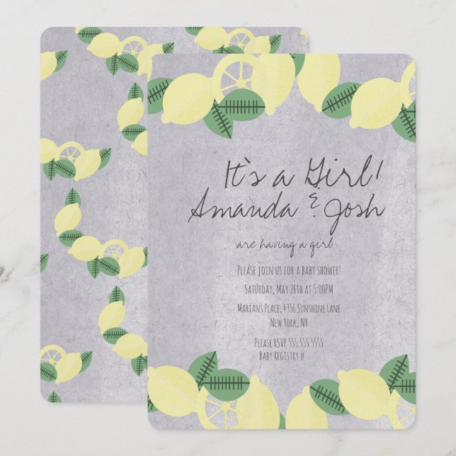 Rustik Citrus Lemon Vintage Stenar Baby Shower Inbjudningar (Fram/baksida)