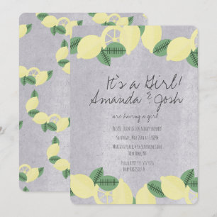 Rustik Citrus Lemon Vintage Stenar Baby Shower Inbjudningar