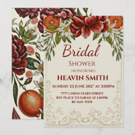 Rustik Citrus och Burugundiblommig Bröllopsdusch Inbjudningar