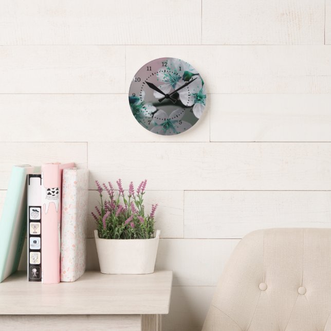 Rustik Contemporary Teal Flower Rund Klocka (Läsesal)