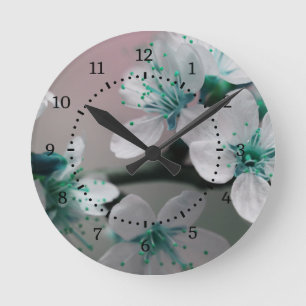 Rustik Contemporary Teal Flower Rund Klocka