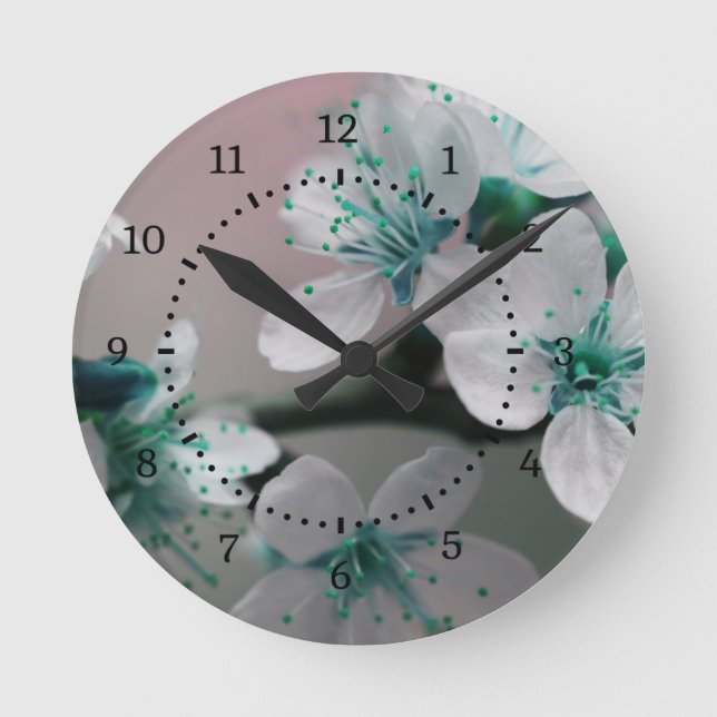 Rustik Contemporary Teal Flower Rund Klocka (Framsida)