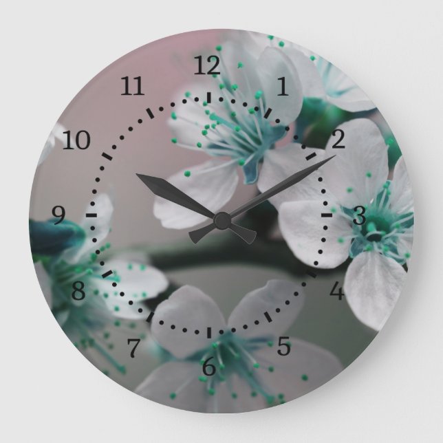 Rustik Contemporary Teal Flower Stor Klocka (Framsida)