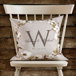 Rustik Cotton Wandeans Monogram Bröllop Keepsak Kudde<br><div class="desc">Personlig bröllop keepsaké. I den här eleganten har den roliga digitala linenskärtkudden en beige linne struktur-bakgrund med en vacker vattenfärg bomull-kapsel som ram är den klassiska monogramstarten. Parets första namn är skriven över det första monogrammet i ett vackert kalligrafiskt skript, med bröllop-datumet nedan. Utformningen är densamma både framtill och baktill....</div>