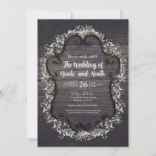 Rustik Country Western Baby's Breath & Trä Inbjudningar