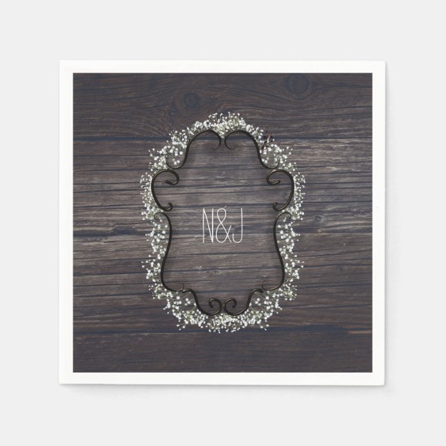 Rustik Country Western Babys Breath & Trä Pappersservett (Framsidan)