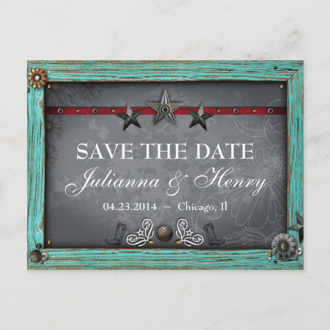 Rustik Country Western Bröllop Spara Datum Meddelande Vykort (Framsida)