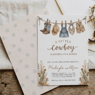 Rustik Cowboy Baby Shower Western Rodeo Inbjudningar