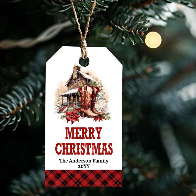 Rustik cowboy julmärket redigerbart med anpassat i presentetikett (Rustic cowboy Christmas tag editable with custom)