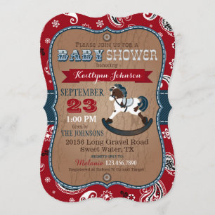 Rustik Cowboy Västerländsk Gunghäst Baby Shower Inbjudningar