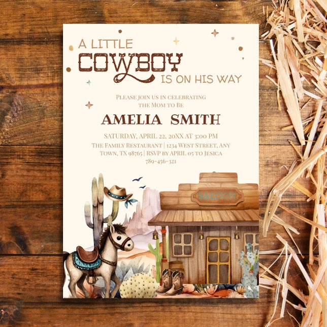 Rustik Cowboy Western Baby Shower Vilda Västern Inbjudningar (Skapare uppladdad)