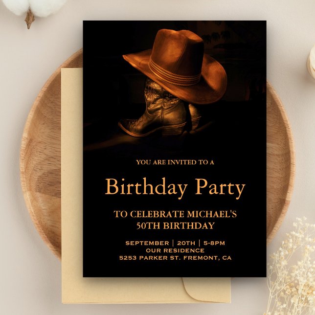 Rustik Cowboyhatt och Stövlar Födelsedagsfest Inbjudningar (Skapare uppladdad)