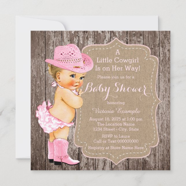 Rustik Cowgirl Baby Shower Inbjudningar (Framsida)
